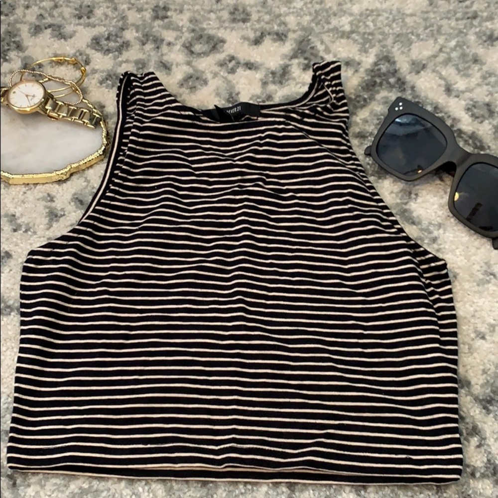 Black & White Striped Crop Tank Top